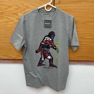 Eddie Bauer gray short sleeve t shirt with blue red and white designs - BNWT